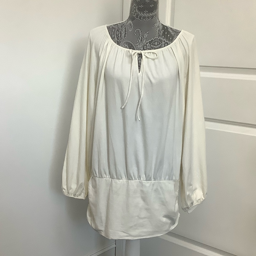 Shape FX Cream Blouse with Tie-Front, Size L